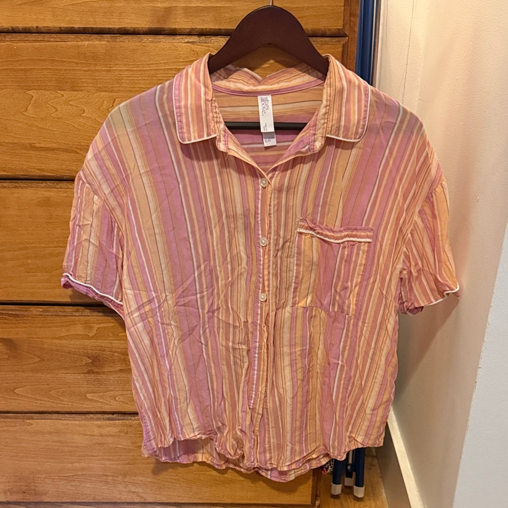Stars Above Pink and Orange Striped Button Down Shirt